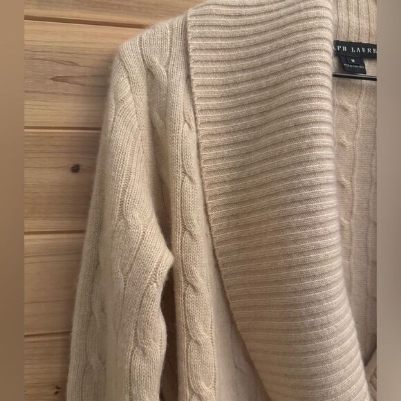 Vintage Ralph Lauren Black Label Size Medium Cashmere Cable Knit Wrap Sweater - Picture 4 of 15